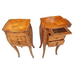 Used Pair of Louis XIV Night Tables with Marquetry and Bronze Mounts on all sides