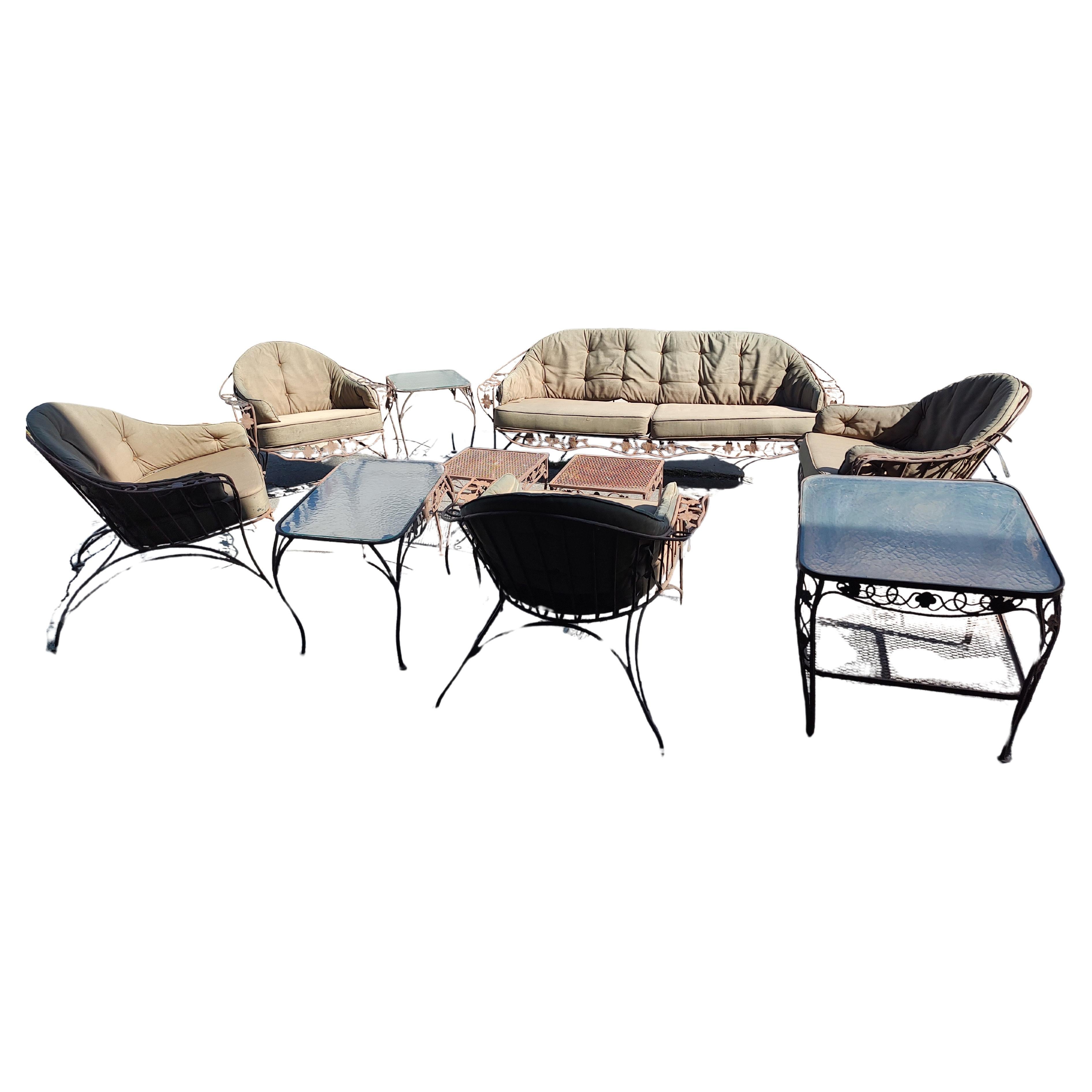 10 Piece Set of Woodard Patio Pool Set Chantilly Rose 4 Chairs Sofa 5 Tables For Sale