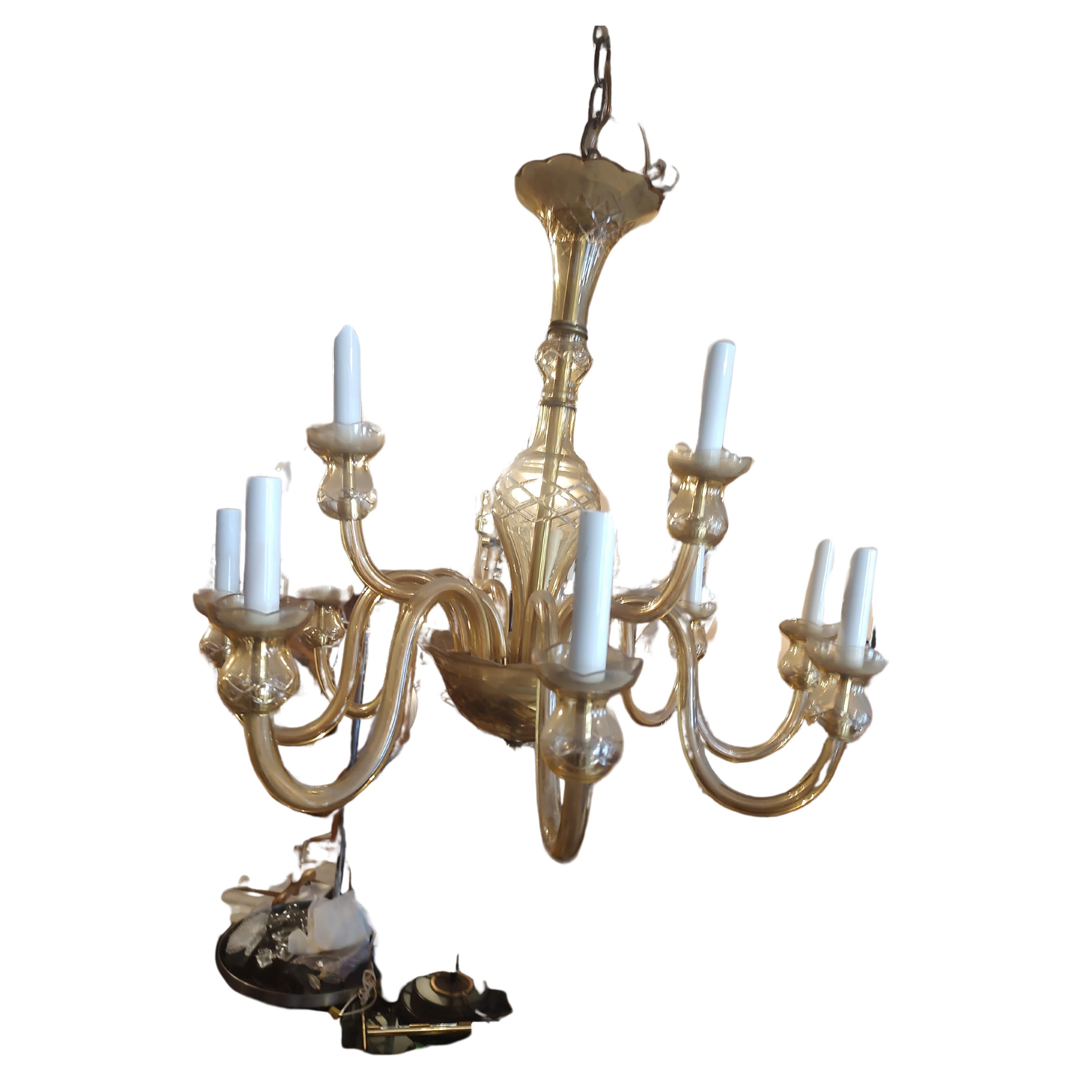 Mid-20th Century Mid Century Modern Murano Amber Glass 12 Arm Chandelier C1960 Italy For Sale