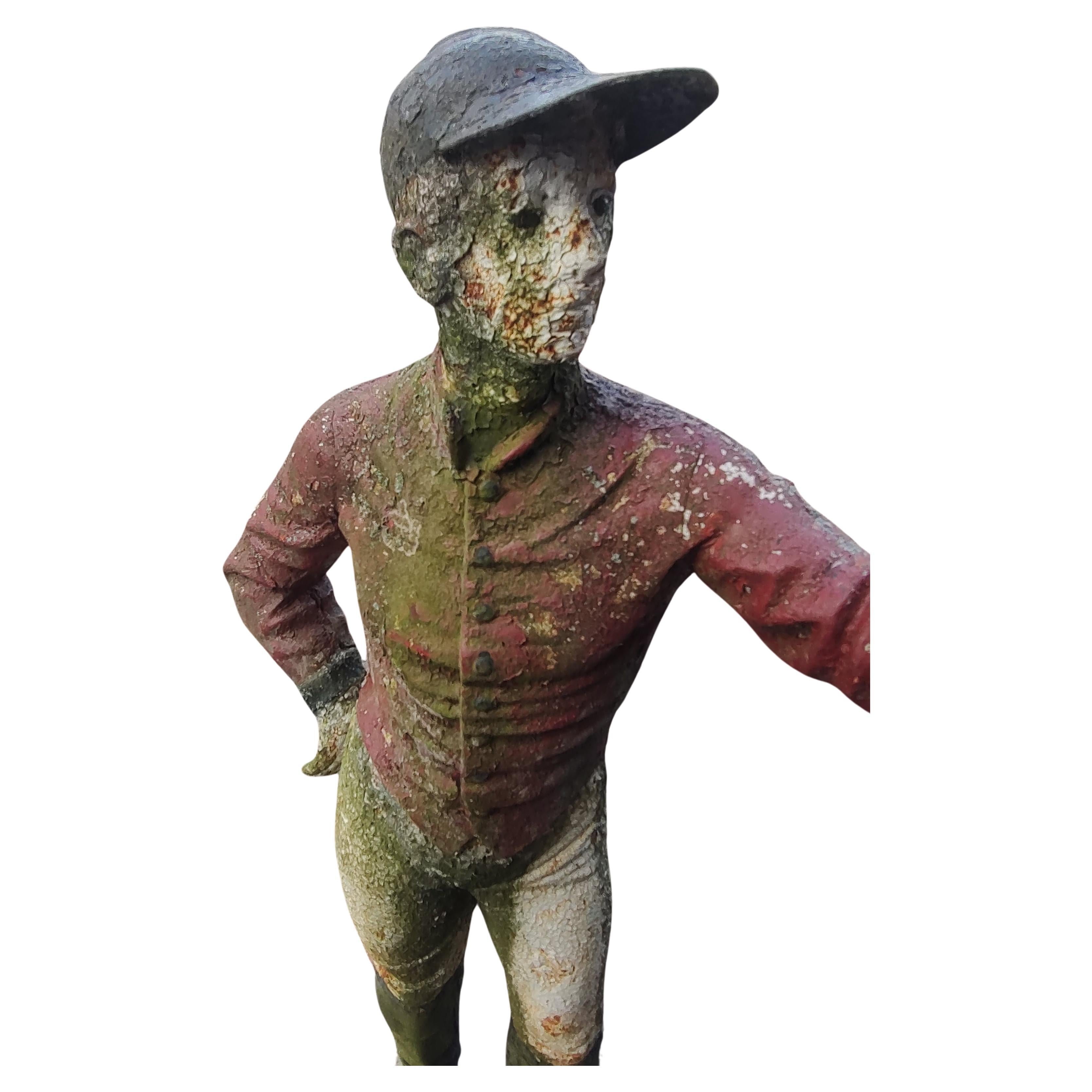 Late 19thC Cast Iron Lawn Jockey in Old Paint For Sale 2