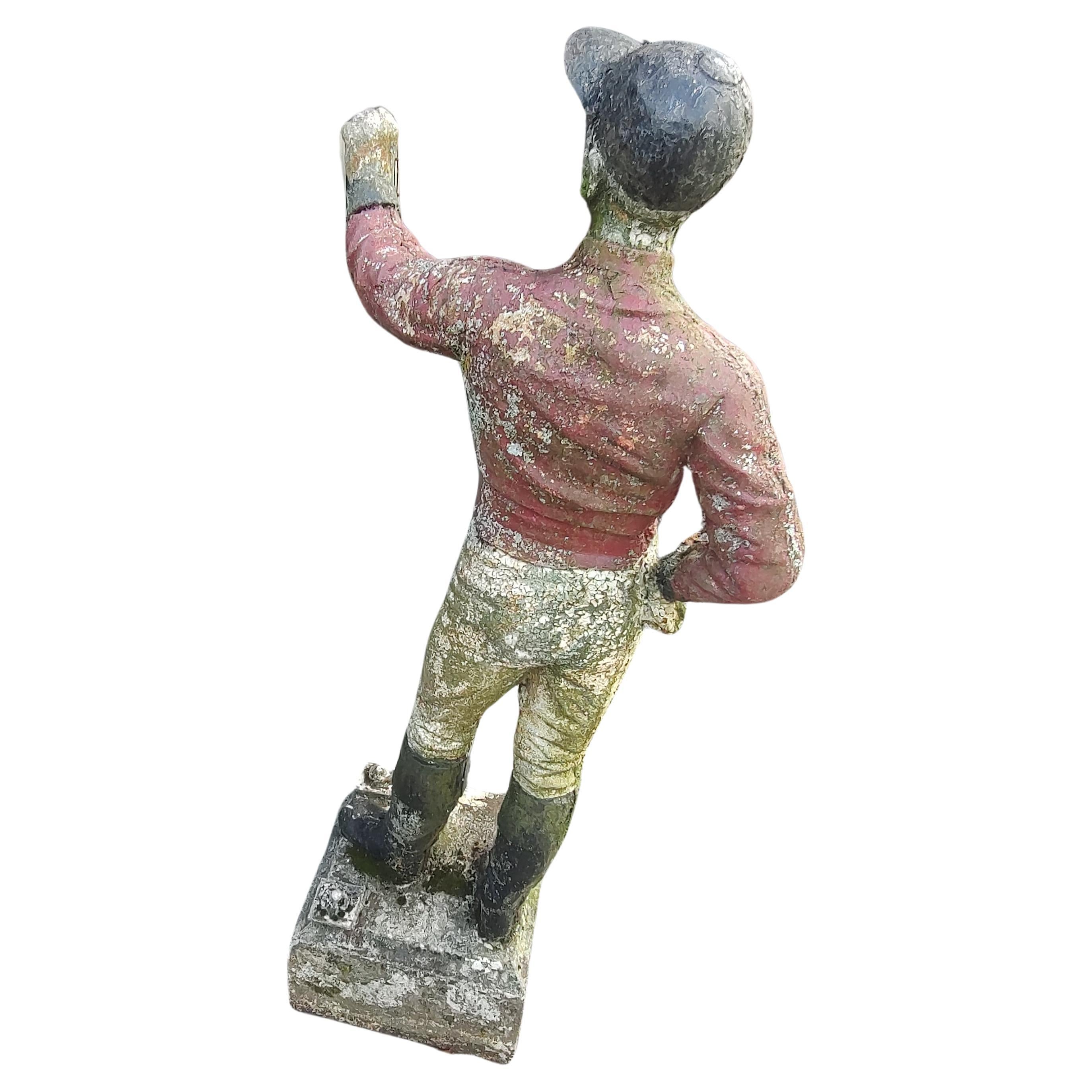American Late 19thC Cast Iron Lawn Jockey in Old Paint For Sale
