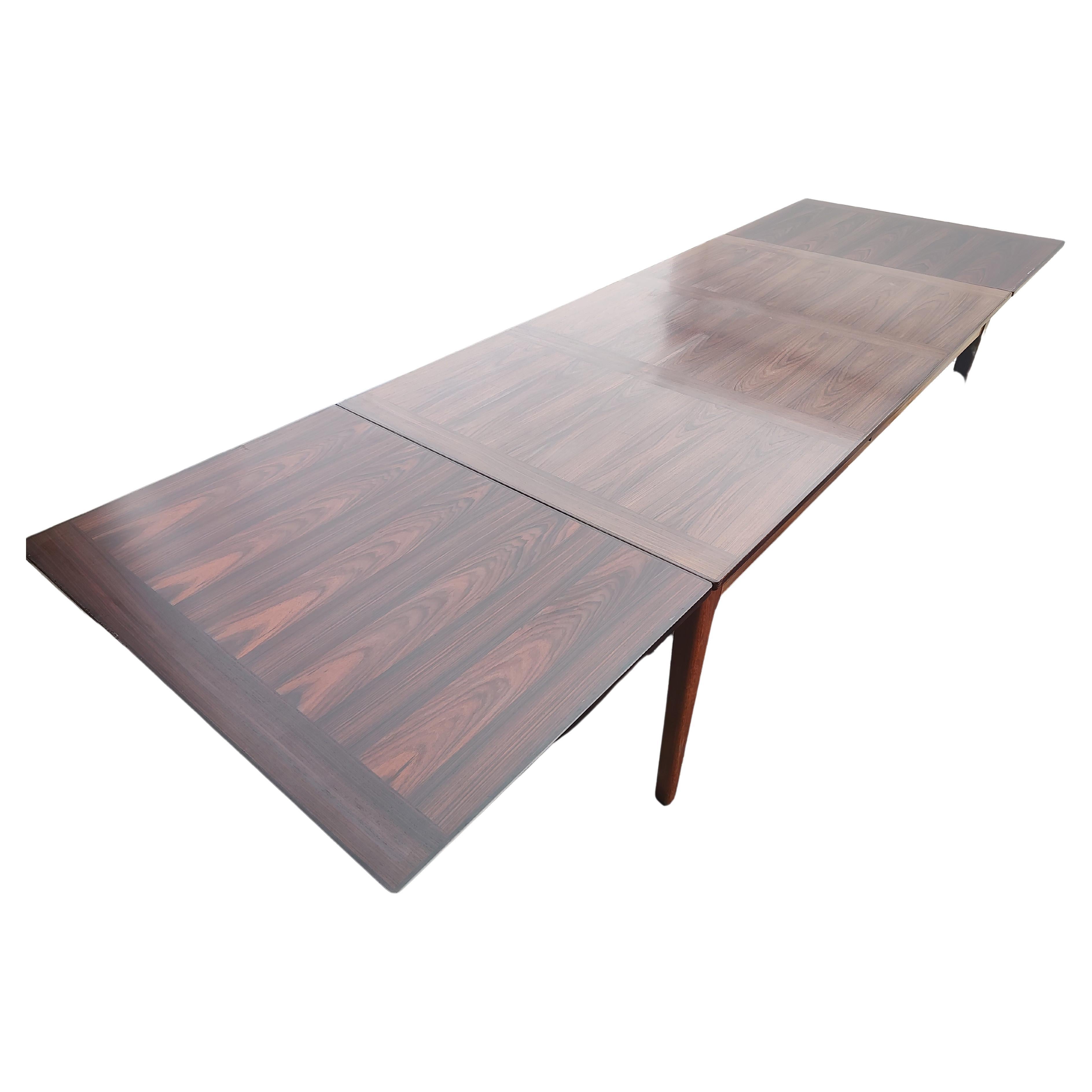 Mid Century Modern Danish Rosewood Dining Room Table with 2 Extension Leaves