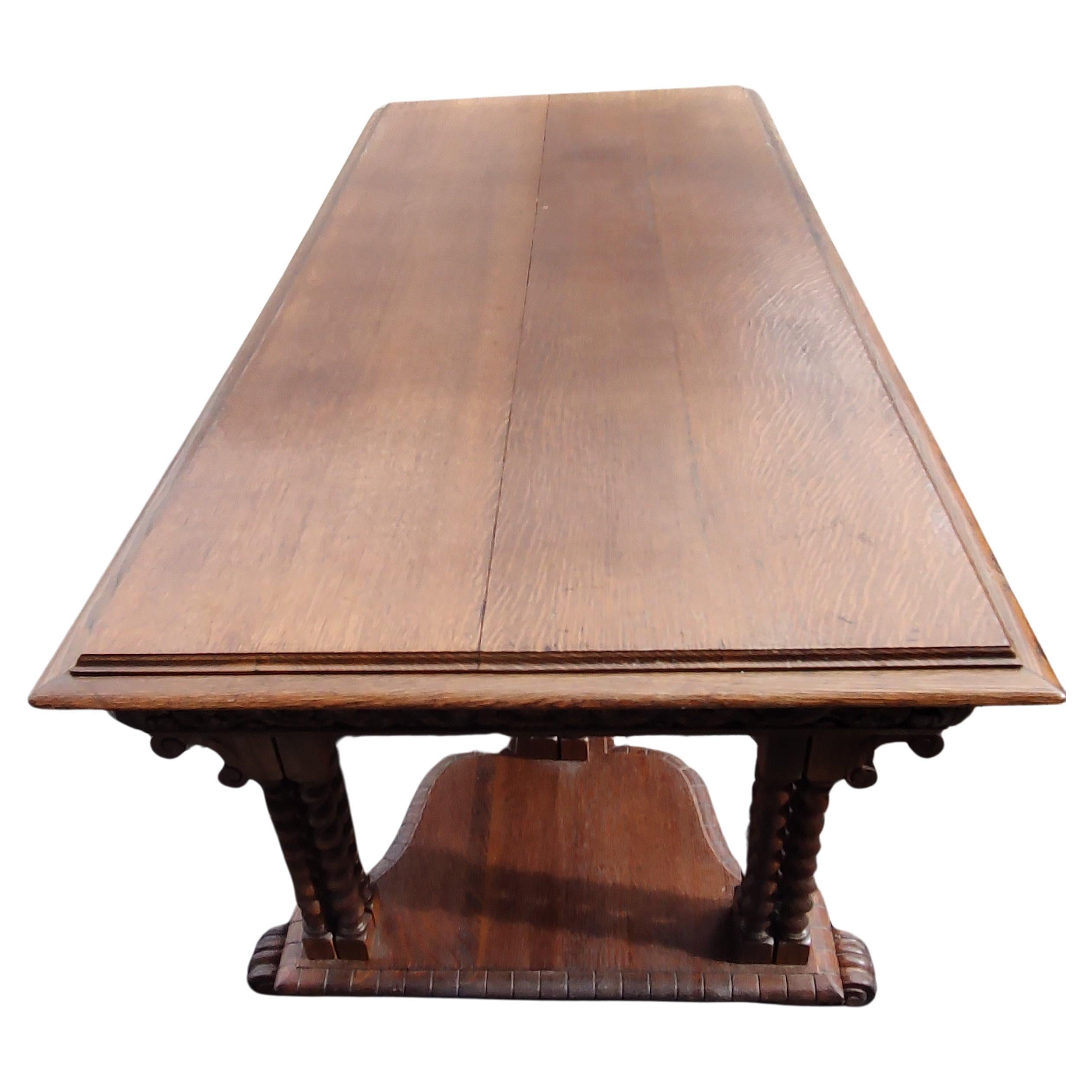 19th Century Large French Oak Library Conference Table Partners Desk For Sale 3