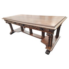 19th Century Large French Oak Library Conference Table Partners Desk