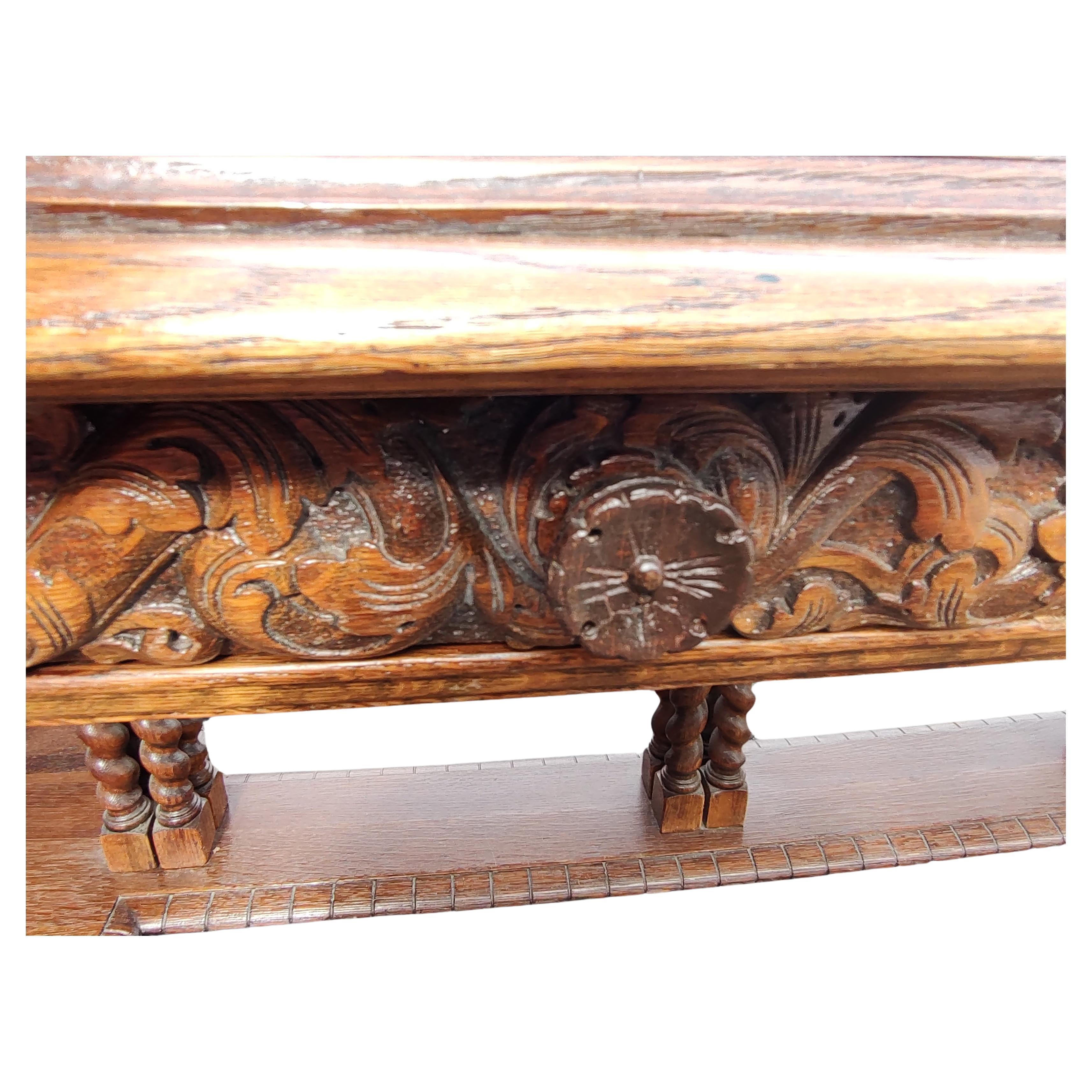 Carved 19th Century Large French Oak Library Conference Table Partners Desk For Sale