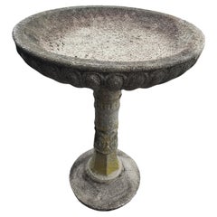 C1910 Cast Stone Bird Bath Fluted Basin with Decorative Column