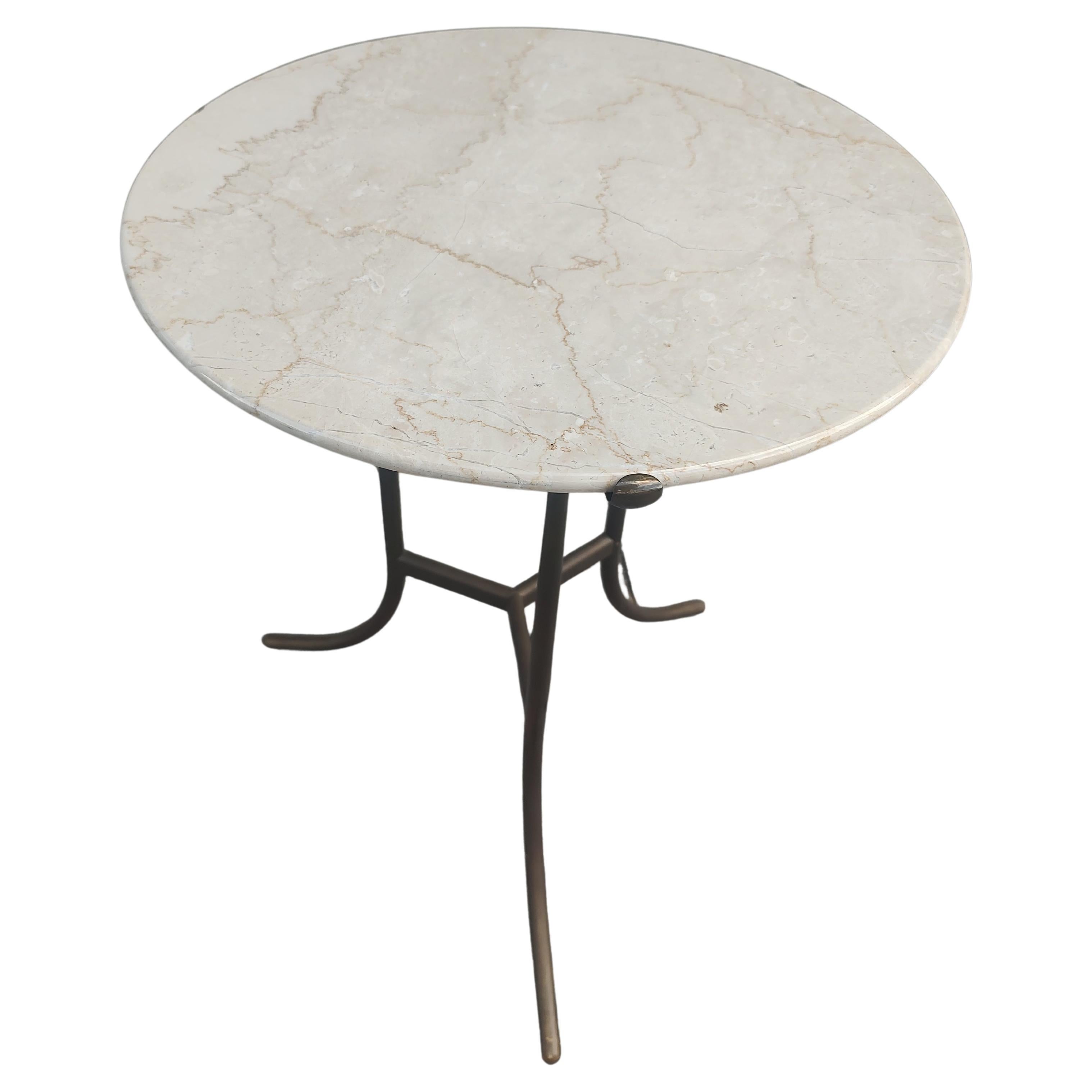 Mid Century Modern Side Table w Polished Marble Top by Cedric Hartman  For Sale