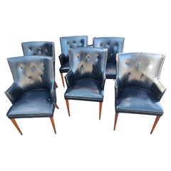 Mid Century Modern Classic Faux Black Leather Set of 6 Dining Chairs C1960
