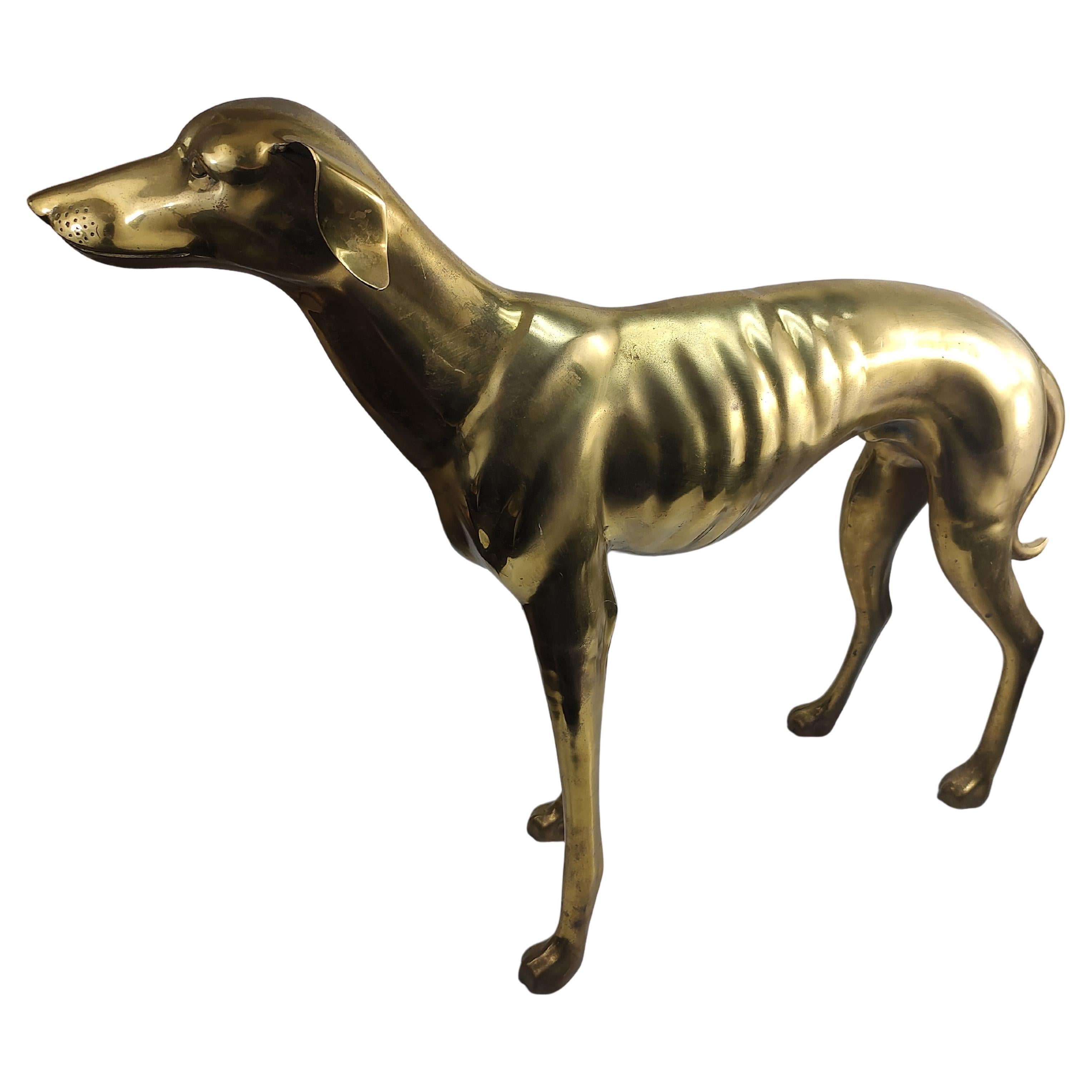 Mid Century Modern Brass Life Size Sculpture of a Whippett  For Sale
