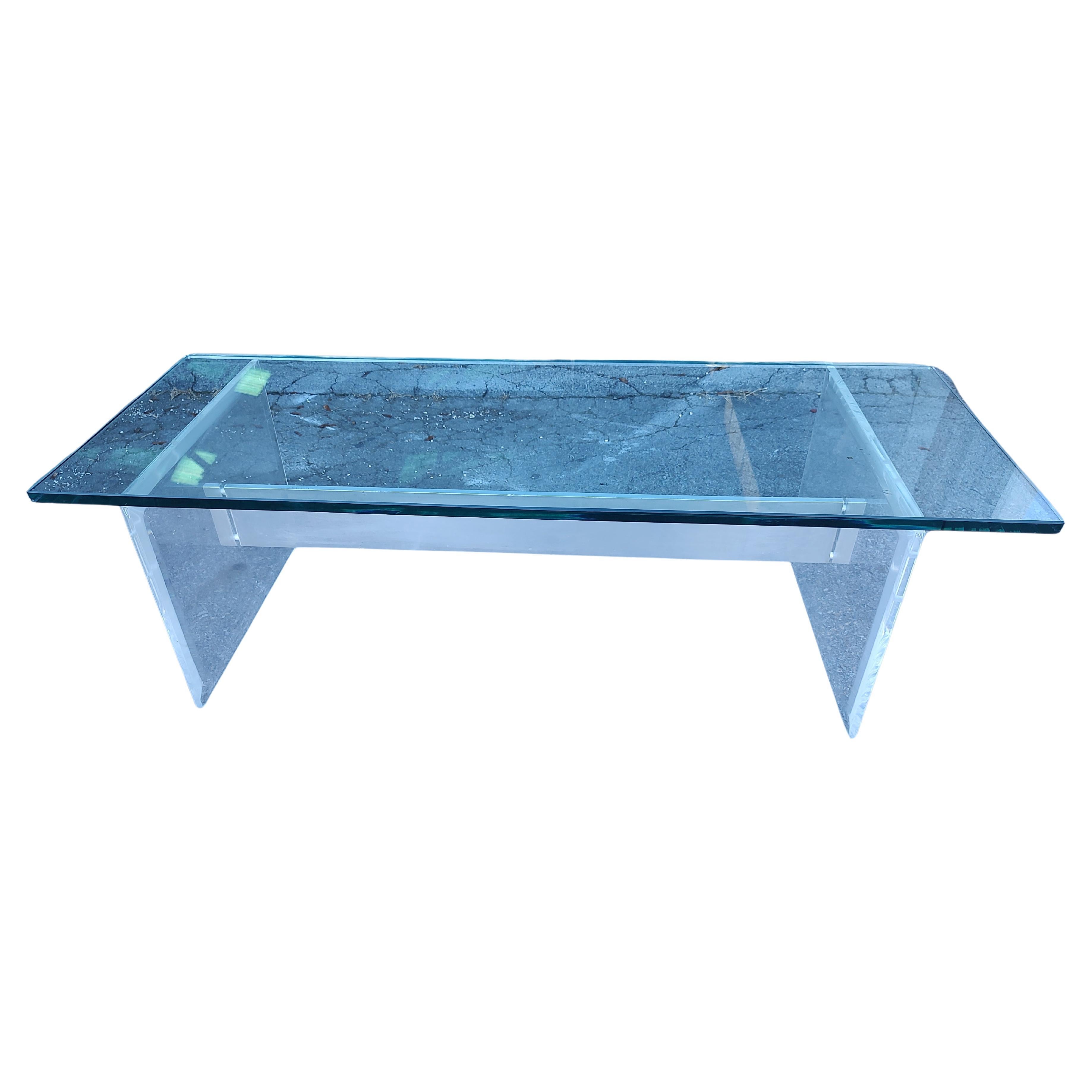Mid Century Modern Sculptural Cocktail table with Aluminum and Lucite + Glass For Sale
