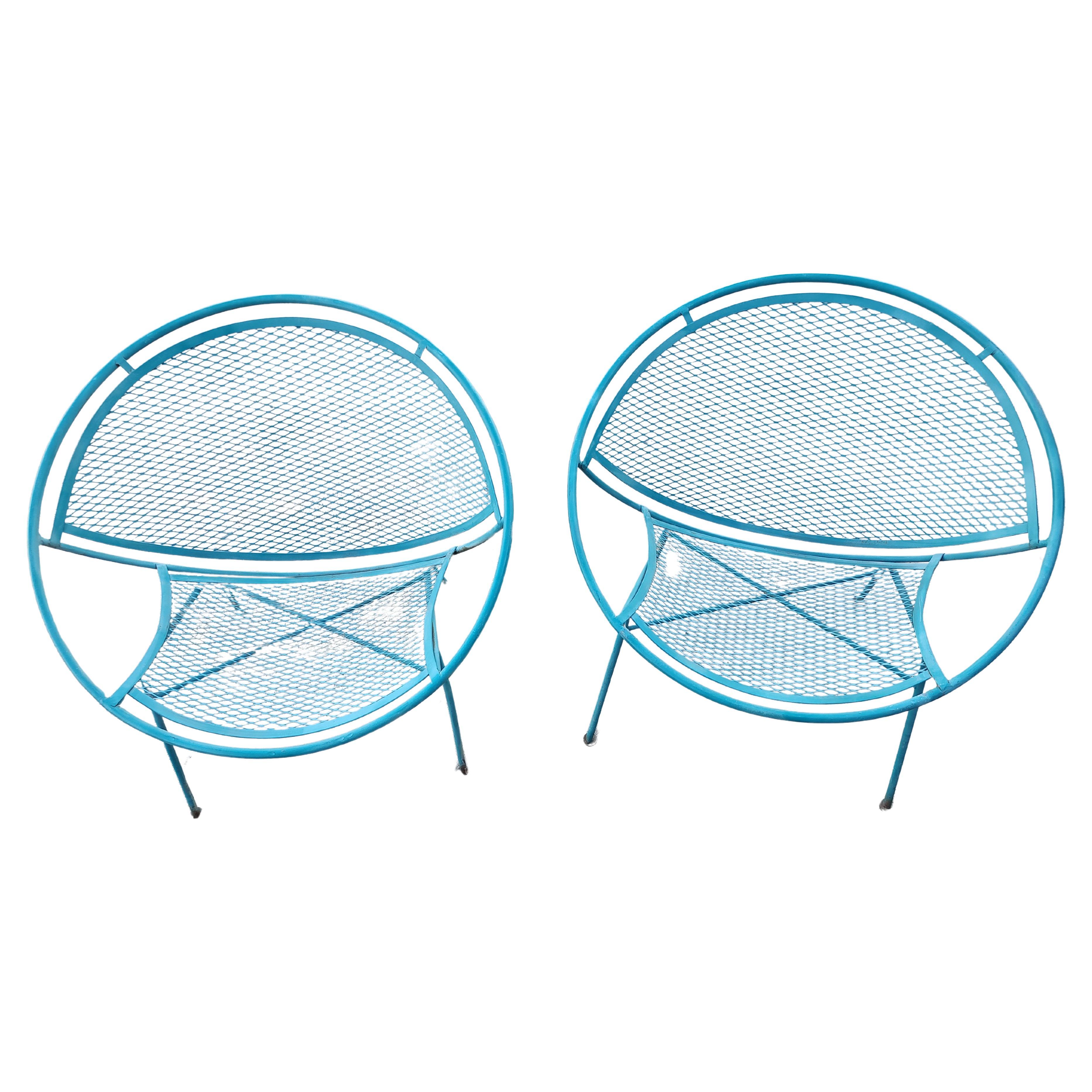 Fabulous mid century modern design mid fifties by Maurizio Tempestini, his radar chairs are immediately recognized and highly sought after. Sets of 2, two pair available, priced and sold as a pair. In excellent vintage condition, just old turquoise