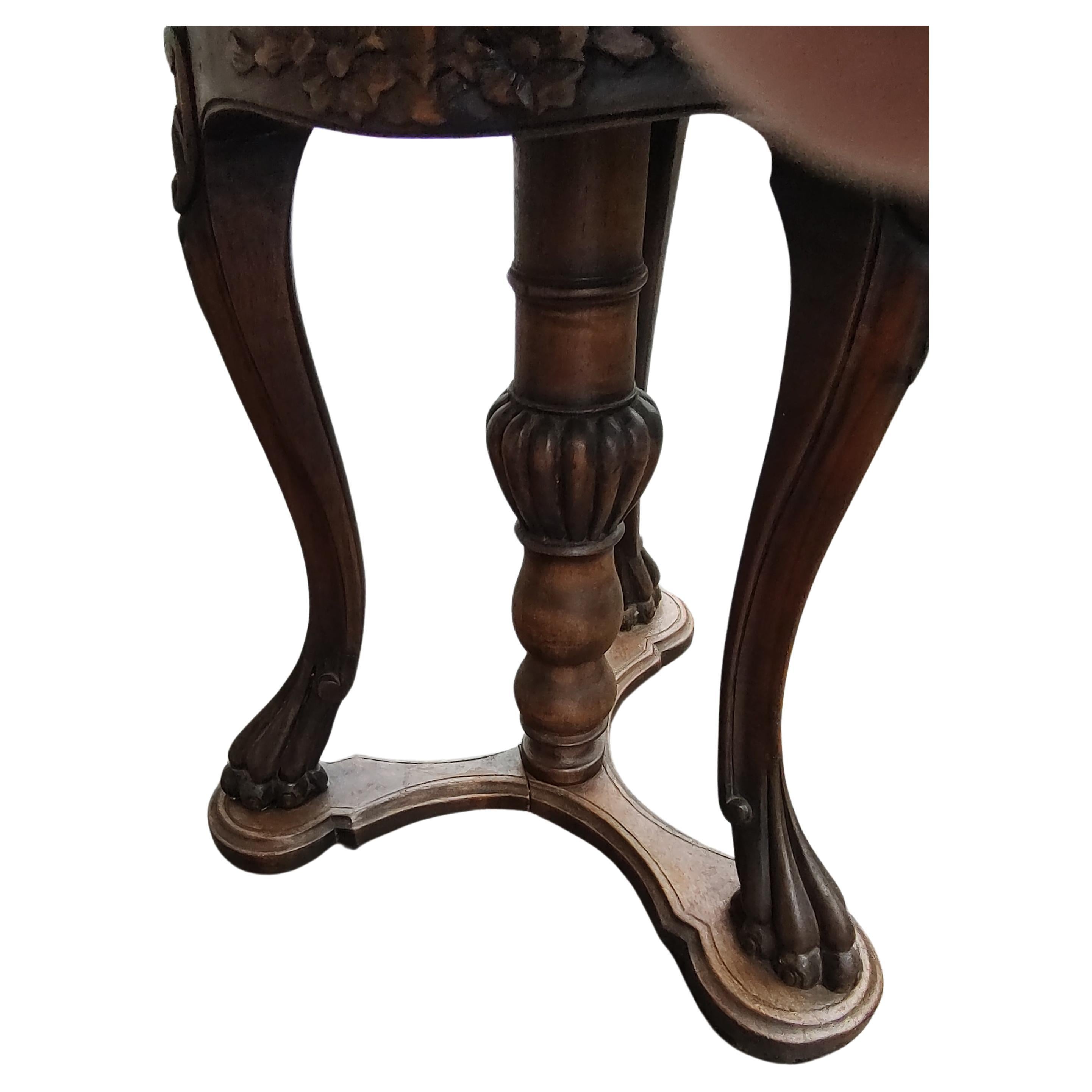 Italian Neoclassical Carved Walnut Grotto Shell Stool Swivels For Sale