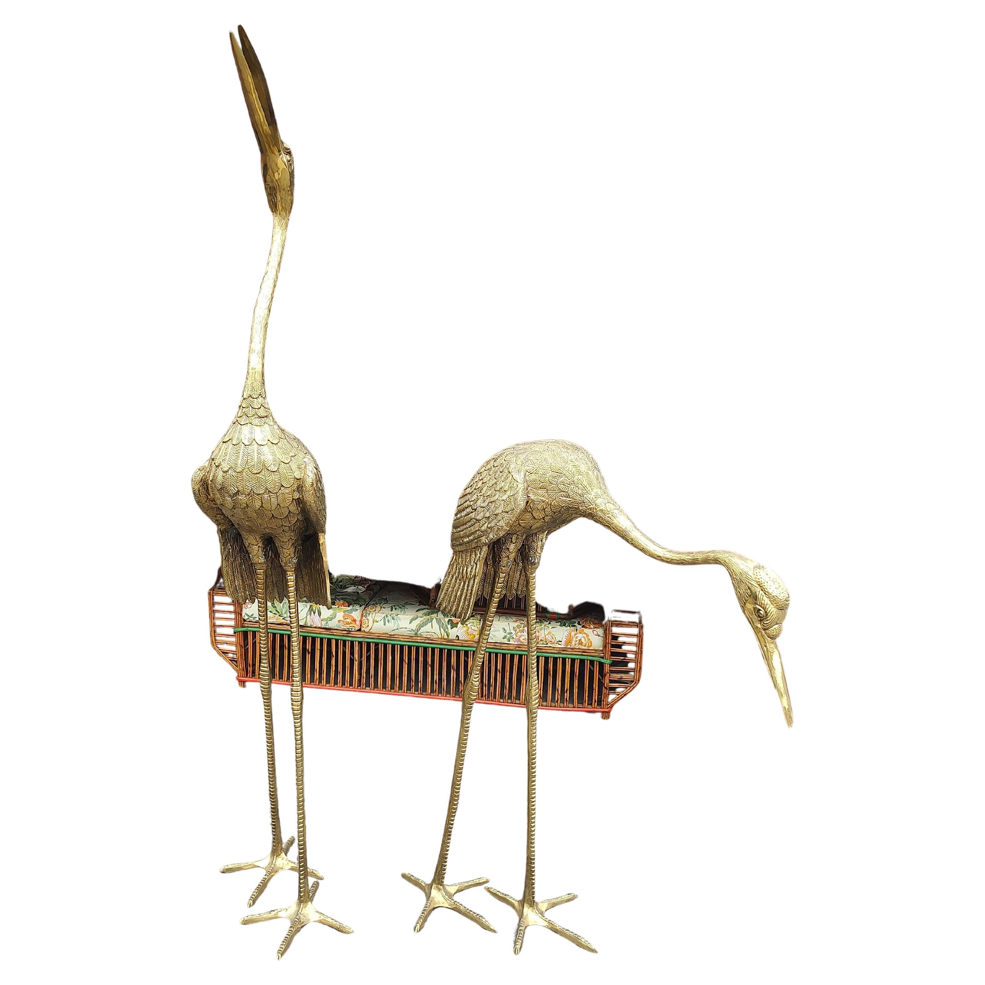 Pair of Large Brass Garden Cranes / Herons Statuary Indoor - Outdoor C1970 For Sale 2