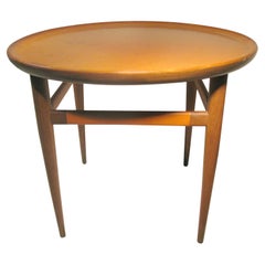 Retro Mid-Century Modern Leather Top & Stretchers Cocktail Table Henredon Heritage