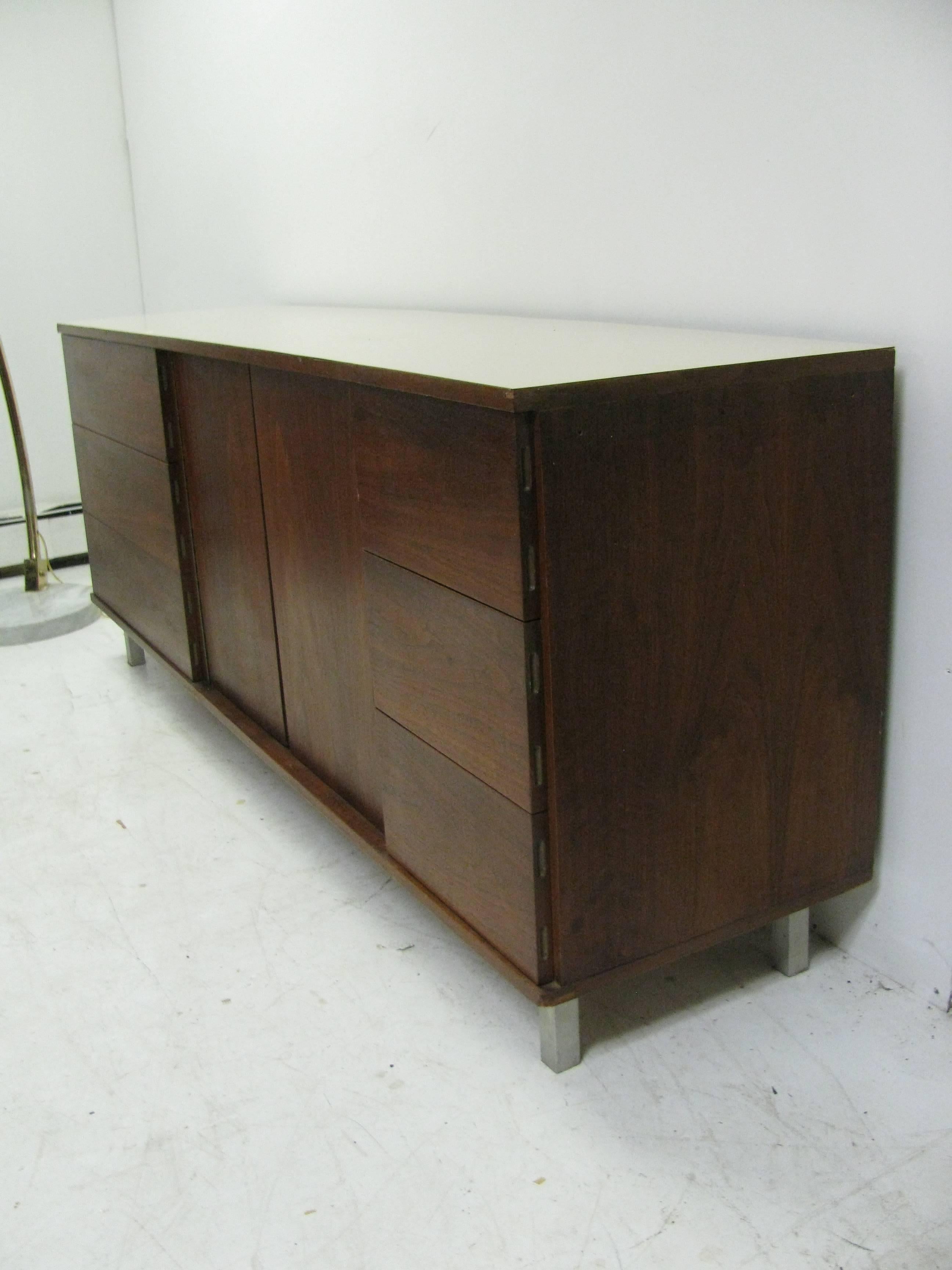 American Mid-Century Modern Walnut Dresser Cabinet Style of Florence Knoll