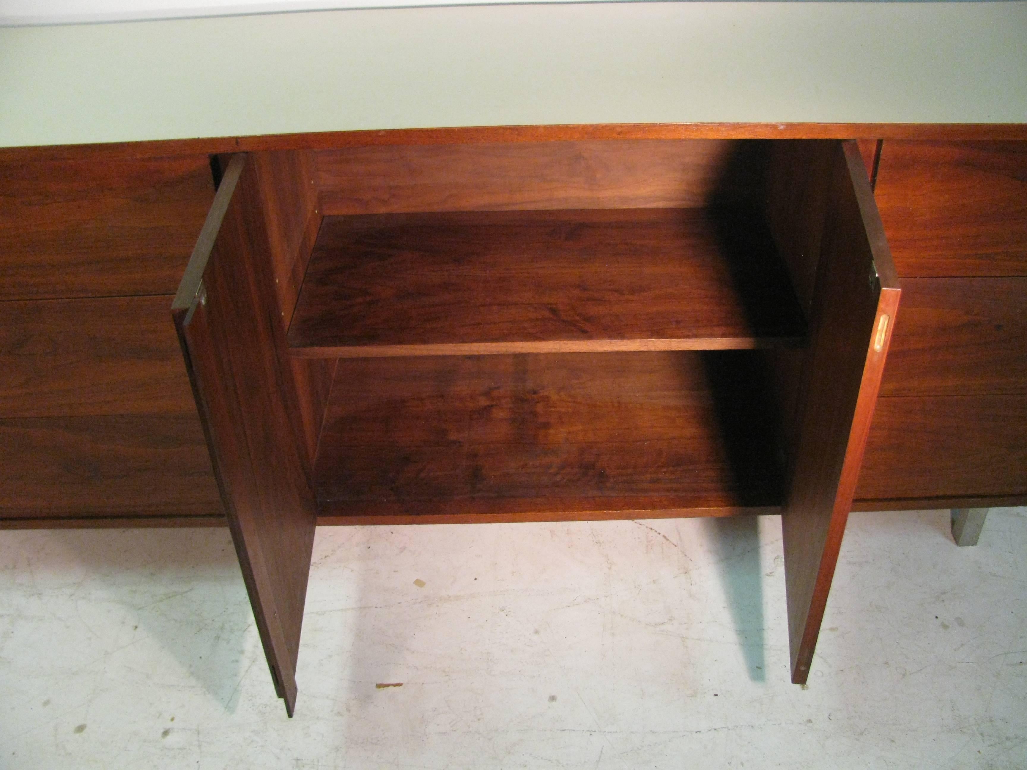 Laminate Mid-Century Modern Walnut Dresser Cabinet Style of Florence Knoll