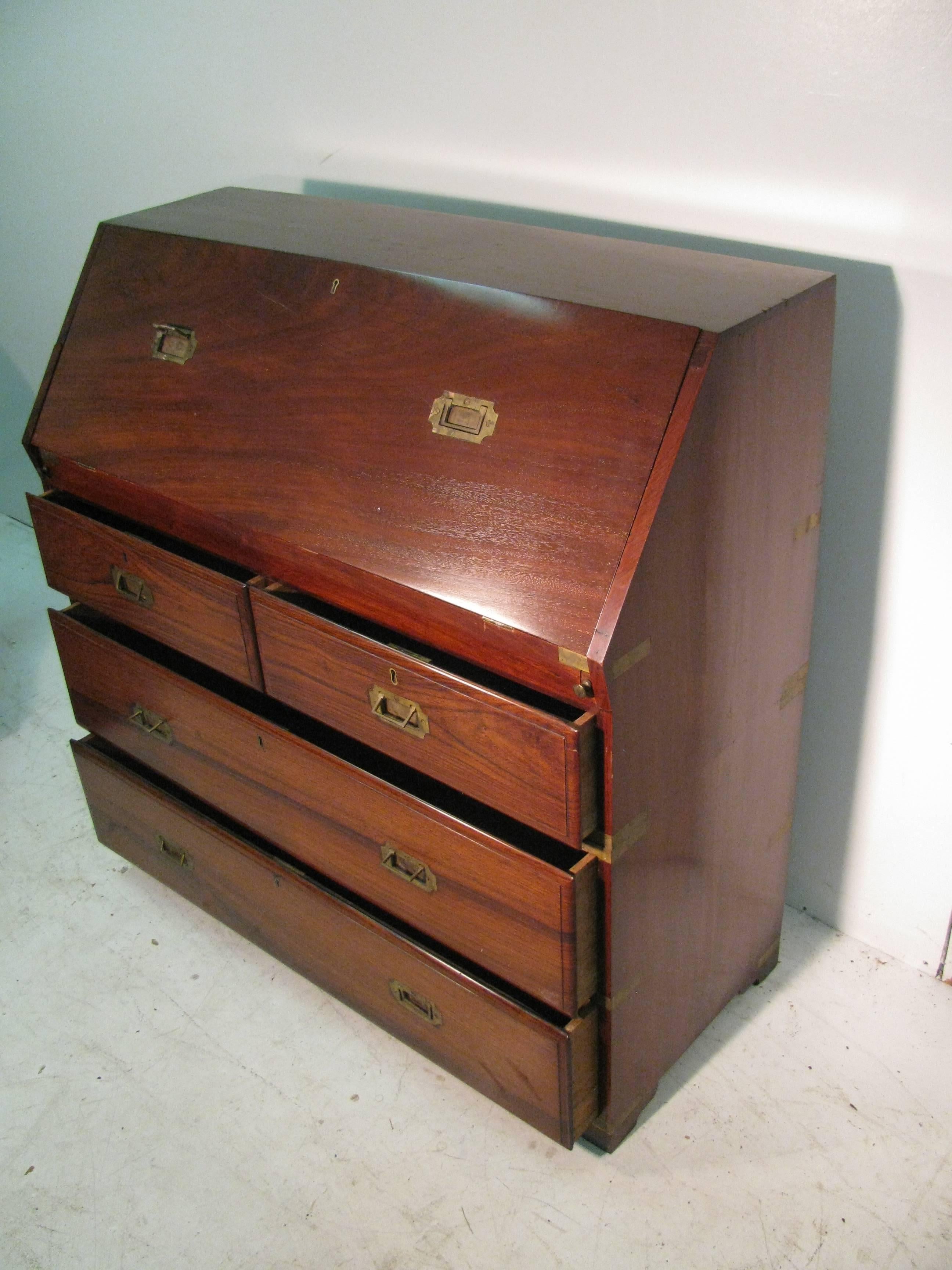 Lacquered 19th Century British Colonial Rosewood Campaign Desk