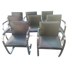 Set of 8 Knoll Black Leather Flat Bar Brno Chairs by Ludwig Mies van der Rohe 