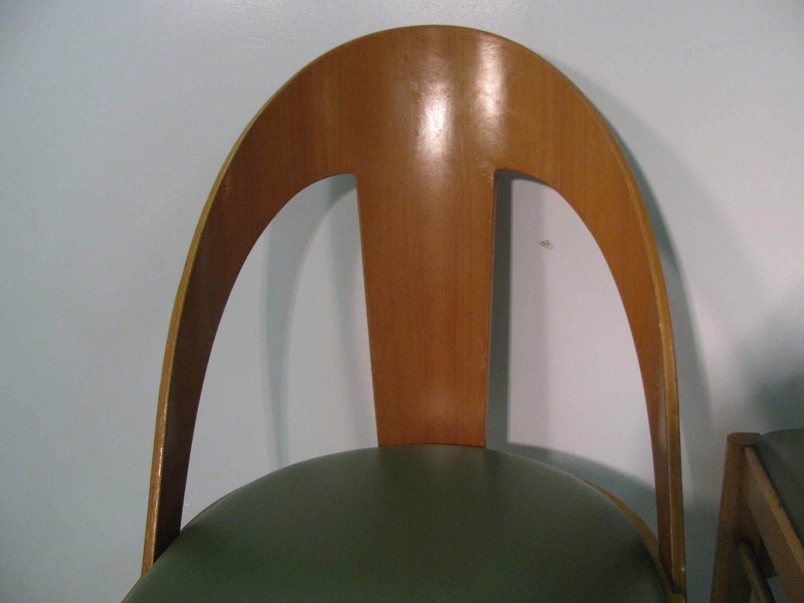 Upholstery  Mid-Century Modern Bent Maple Spoon Back Cafe Dining Chairs 3 Available