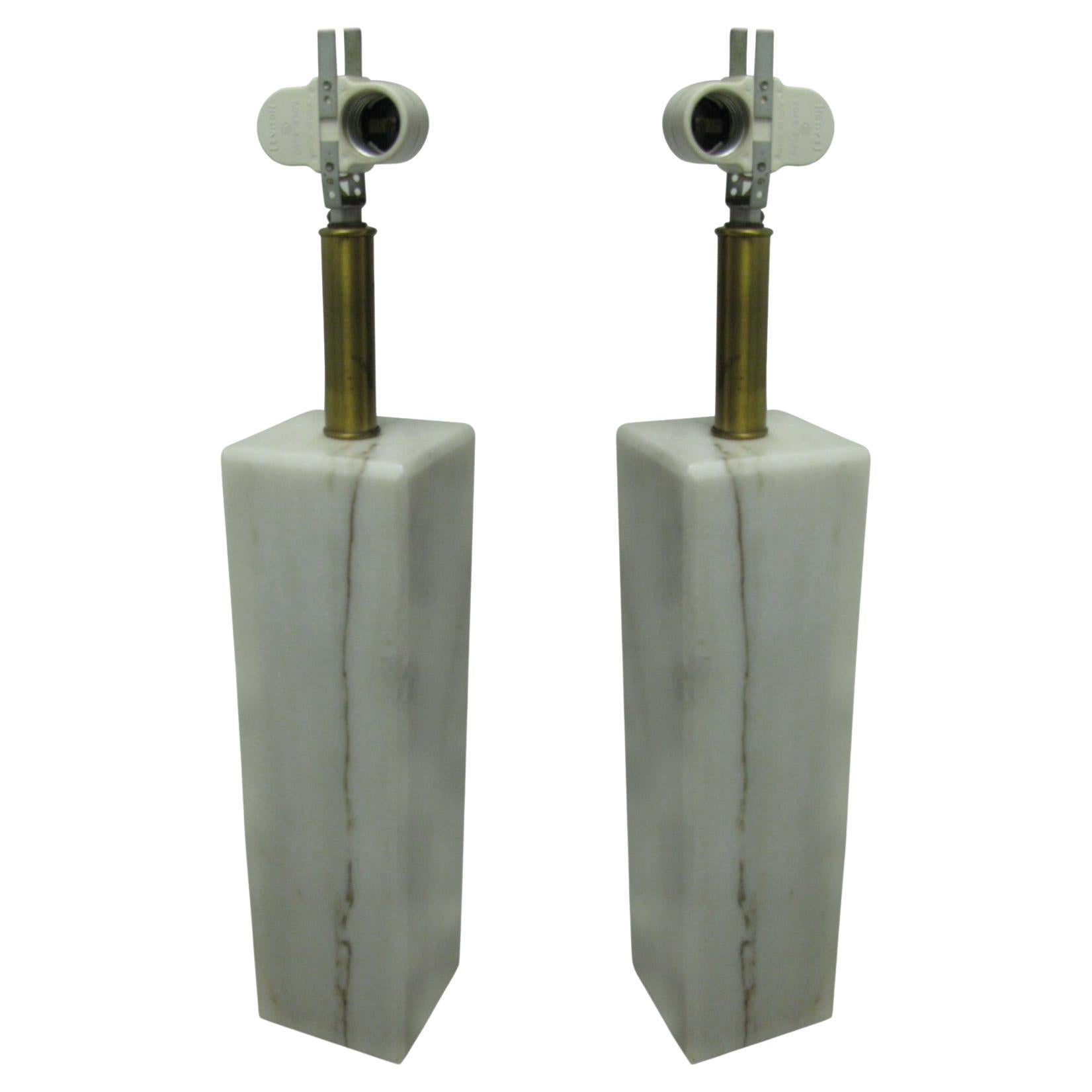 Pair of Italian Polished Marble Table Lamps, Von Neesen For Sale