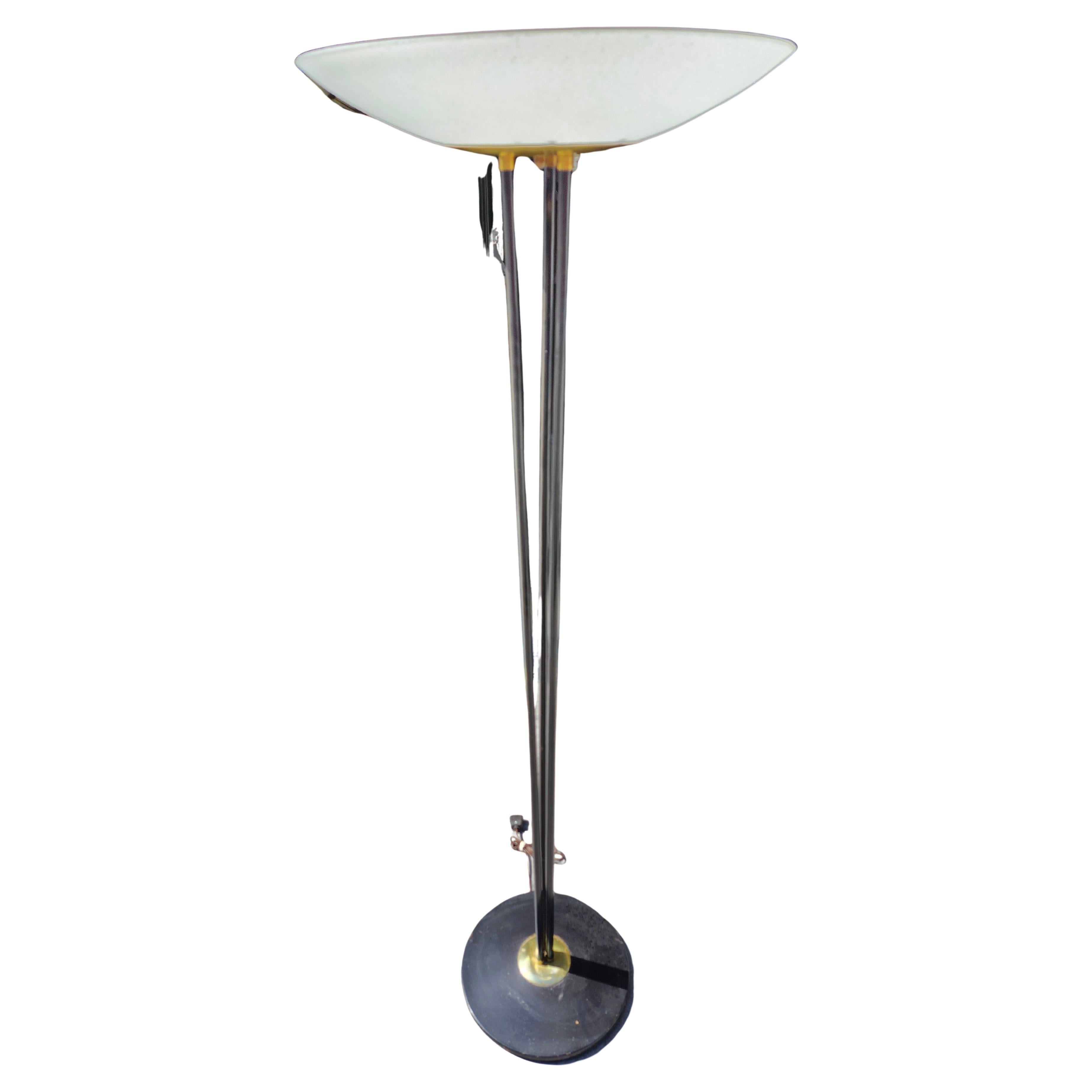 Mid-Century Modern Tri-Pole Torchiere Patterned Glass Shade by Gerald Thurston For Sale