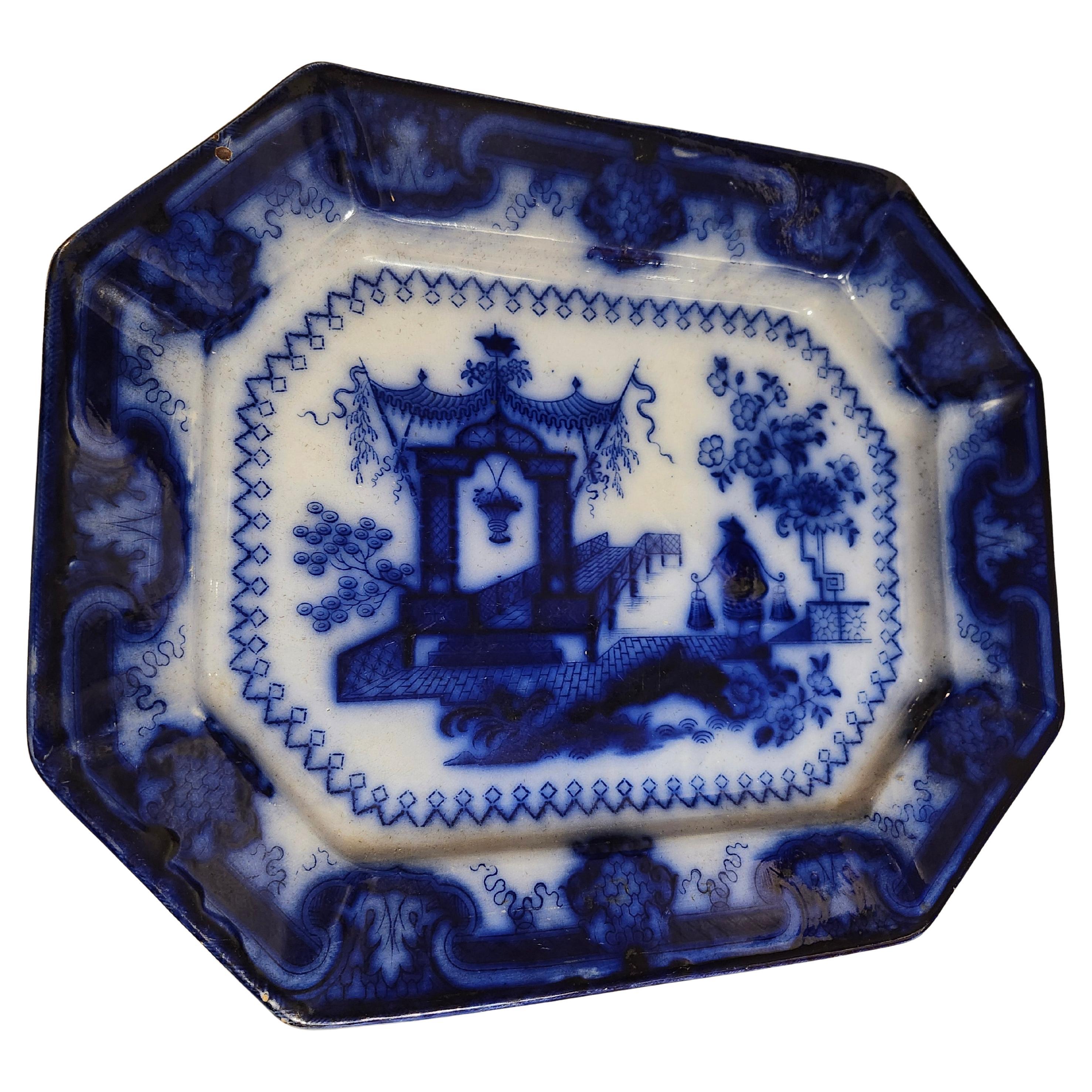 Early 19th Century Large English Flow Blue Ironstone Platter