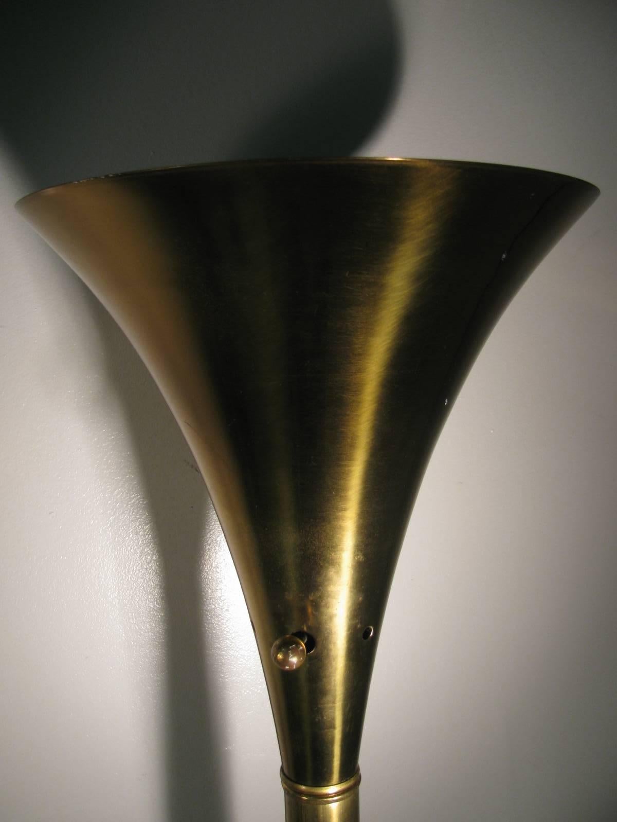 American Pair of Laurel Brass Torchiere Floor Lamps