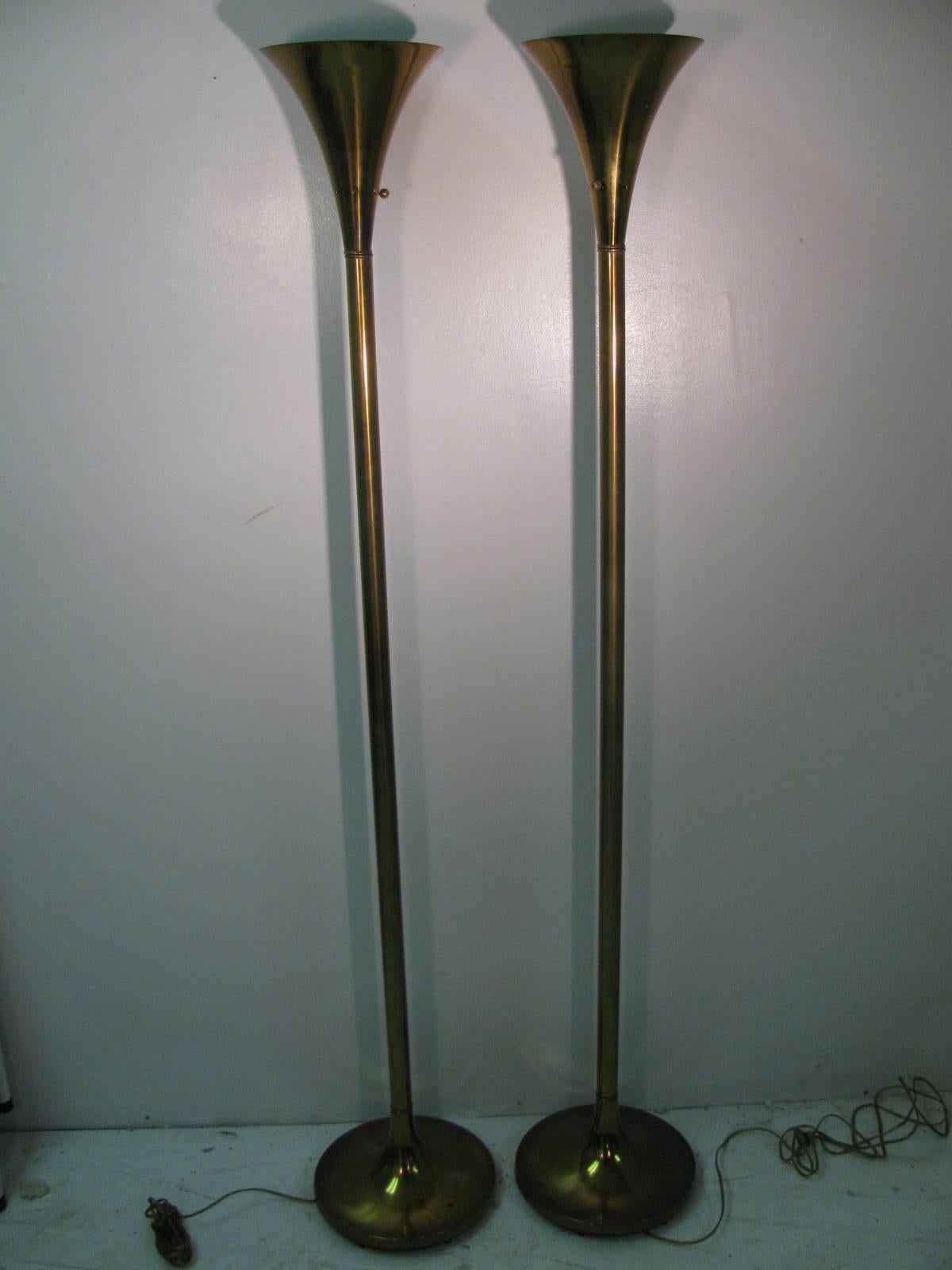 Pair of Laurel Brass Torchiere Floor Lamps 2