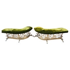 Art Deco Wrought & Cast Iron Satyr & Nymphs Fireplace Fender Bench Seats A Pair