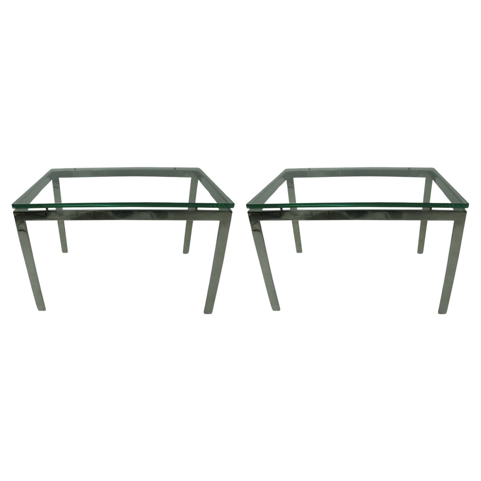 Pair of Mid-Century Modern Nickel Chrome Steel Tables with Dimensional Glass Top For Sale
