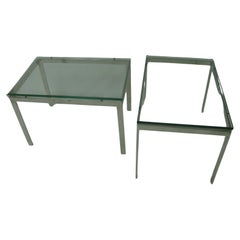 Pair of Mid-Century Modern Nickel Chrome Steel Tables with Dimensional Glass Top