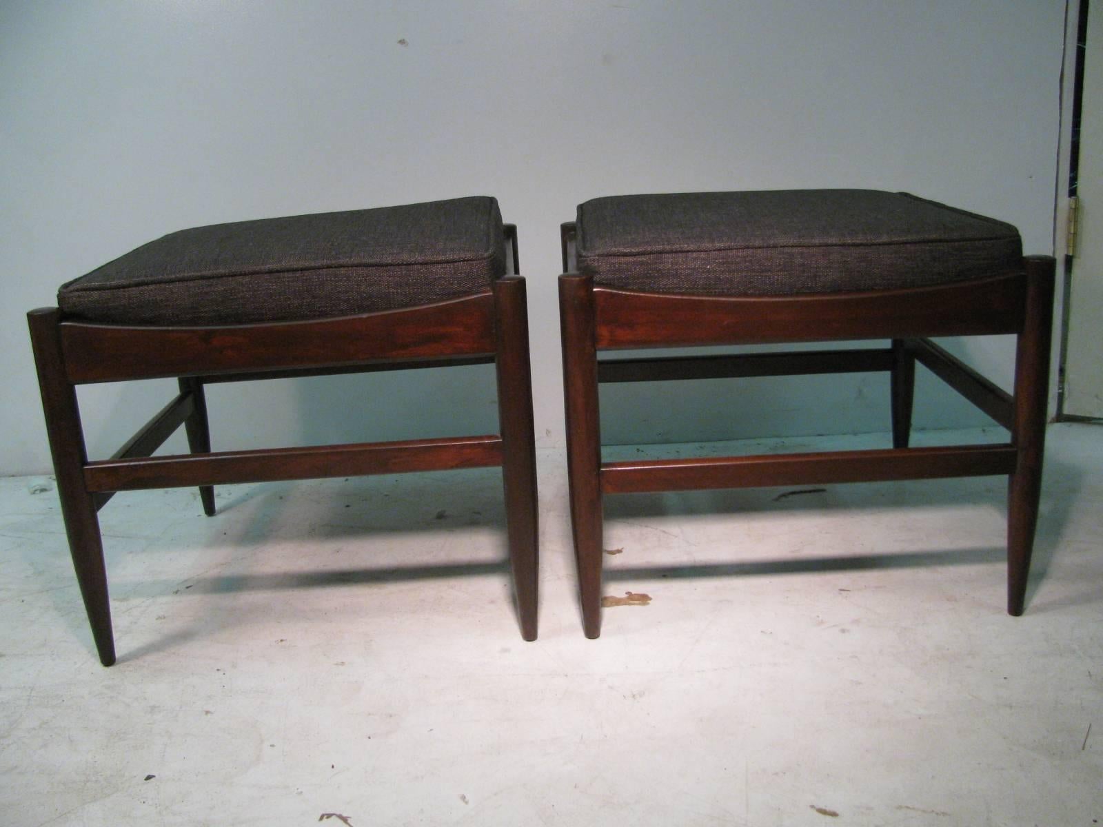 Walnut Pair of Danish Mid-Century Modern Footstools or Ottomans