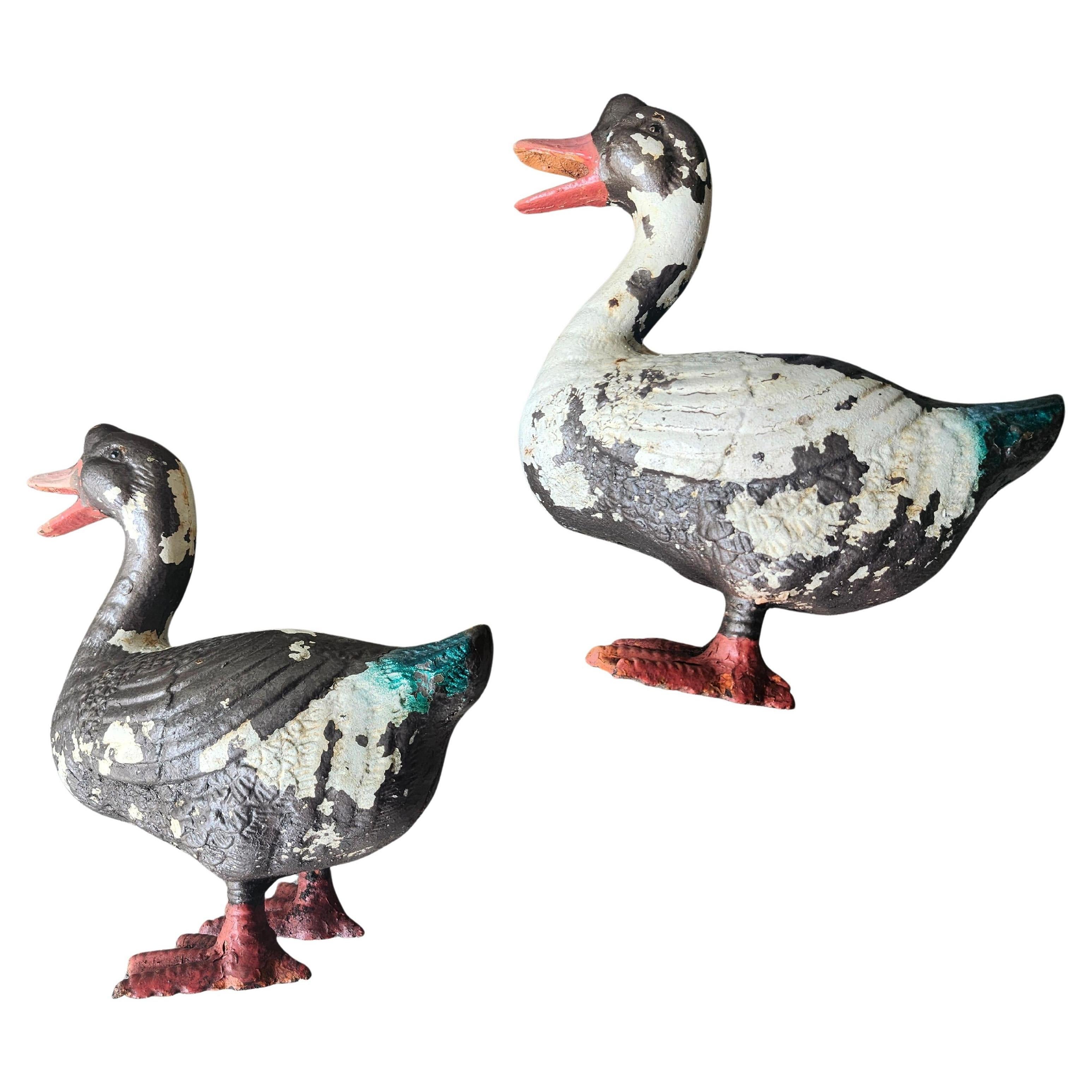 Pair of Mid Century Cast Iron Garden Ducks C1960 In Good Condition For Sale In Port Jervis, NY