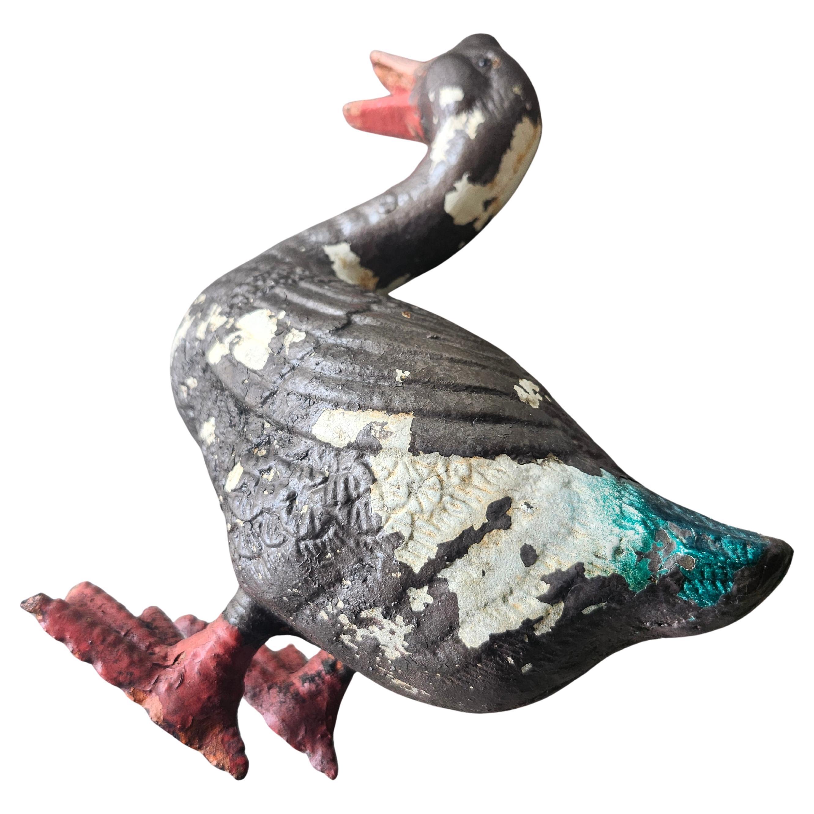 Country Pair of Mid Century Cast Iron Garden Ducks C1960 For Sale