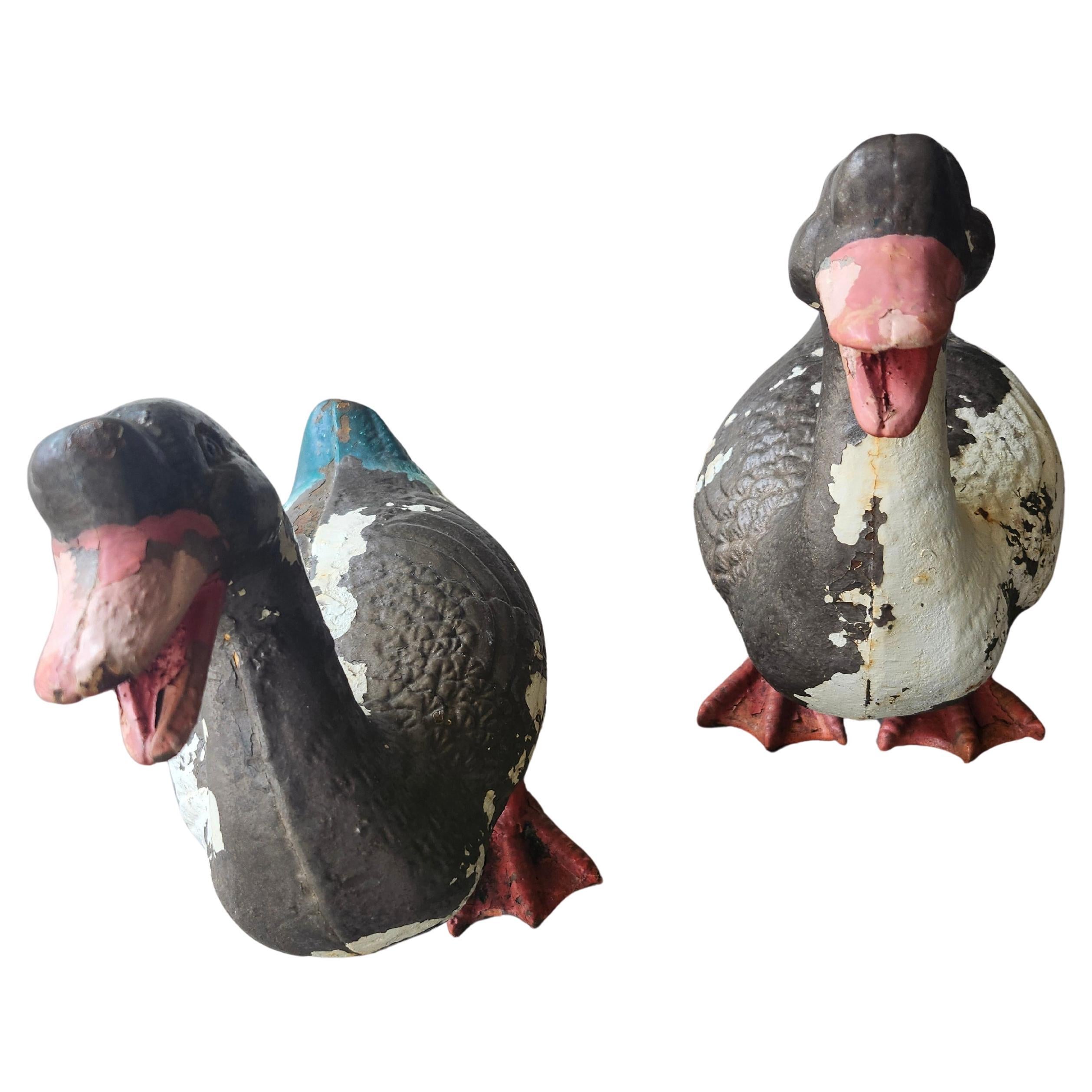Fabulous pair of cast iron garden ducks from the sixties in old paint. Ready for your pond or outdoor garden area. Matched pair with excellent castings representing garden ducks suited for the indoors and outdoors.
Priced and sold as a pair.
