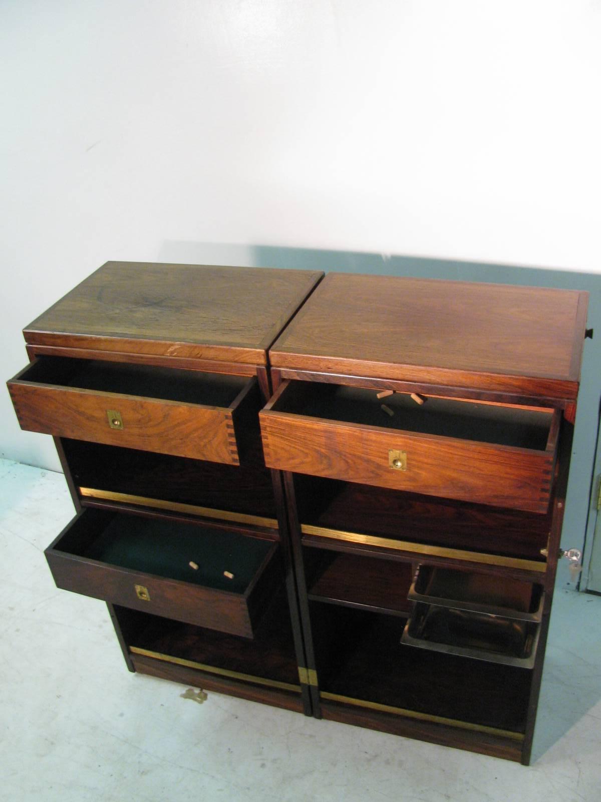 Mid-20th Century Danish Mid-Century Modern Rosewood Foldup Rolling Bar Cabinet by Skovby