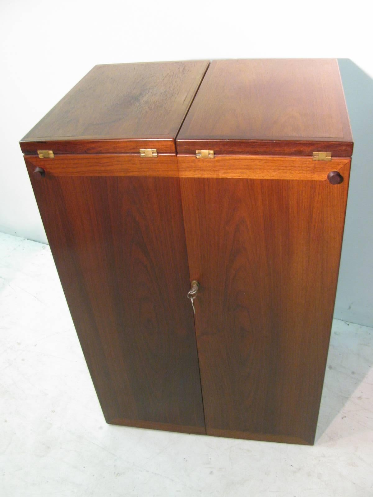 Danish Mid-Century Modern Rosewood Foldup Rolling Bar Cabinet by Skovby 2