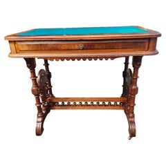Walnut & Burl Panels Victorian Desk with a Single Drawer Writing Table C1875
