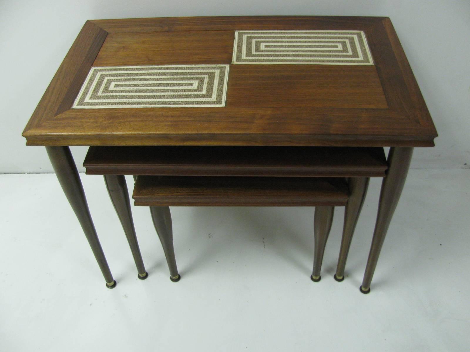 American Mid-Century Modern Tile Top Stack Nesting Tables