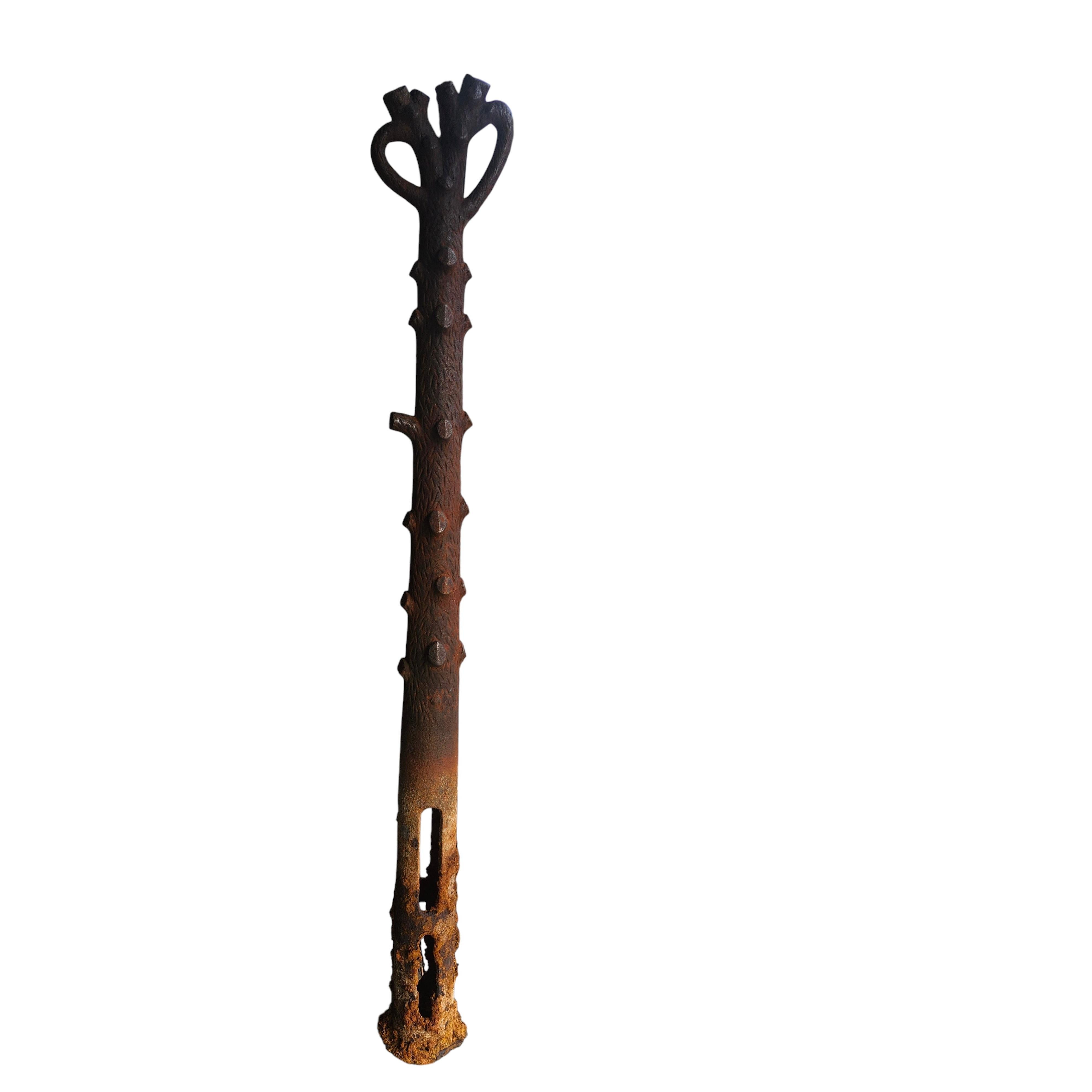 Mid 19th Century Cast Iron Faux Bois Hitching Post Black Forest Styling For Sale