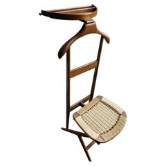 Mid-Century Scandinavian Modern Clothing Valet with a fold-up Seat in Rope C1960