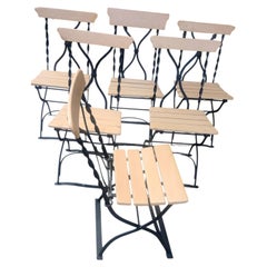 Set of Six Iron & Wood French Foldup Bistro Cafe Garden Chairs C1920