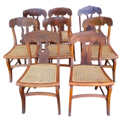 Set of 8 Mid 19th Century Mahogany Splat Back Dining Chairs w Caned Seats