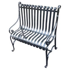 19th Century Strap Iron Garden Bench in Old Black Paint