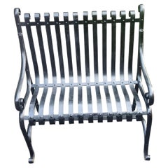 19th Century Strap Iron Garden Bench in Old Black Paint