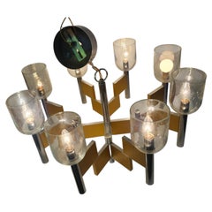 Mid-Century Modern Sculptural 8 Arm Chandelier w Glass Shades by Scolari C1968