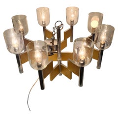 Mid-Century Modern Sculptural 8 Arm Chandelier w Glass Shades by Scolari C1968