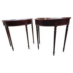 Pair of Mid-Century English Mahogany Console Tables with Inlay and Banding C1950
