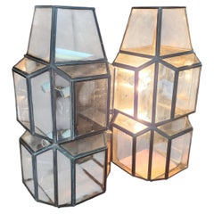 Pair of Mid-Century Modern Outdoor Geometric & Georgian Styled Wall Lights