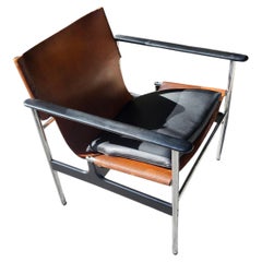 Mid-Century Modern Sculptural Chrome with Leather Chair 657 by Charles Pollack
